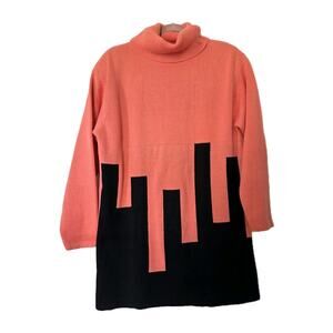 Vtg Cowl Neck Sweater Tunic Womens S Pink NYC Skyline Artsy Geometric 80s Cotton